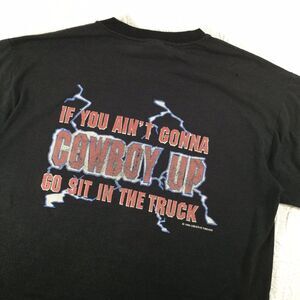 Hanes Vintage 90s Electric Cowboy Rodeo Black Graphic Shirt Mens Large Redneck